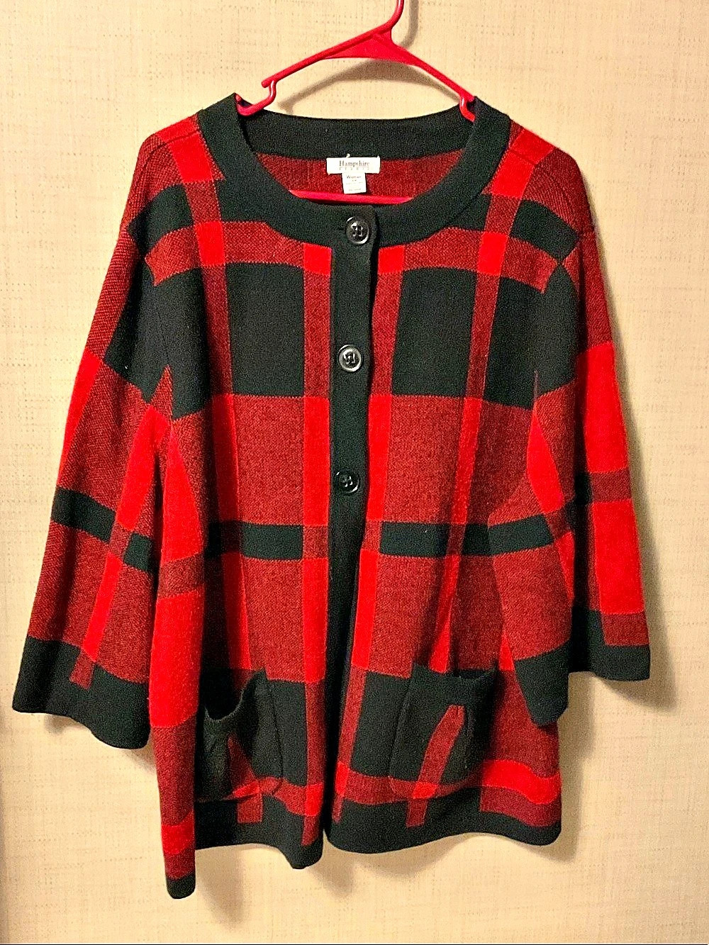 Hampshire Studio Plaid Cardigan in Red & Black Size 3X